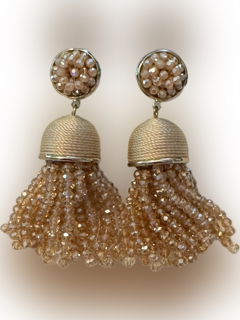 Ann Taylor Champagne Beaded Tassel Drop Earrings